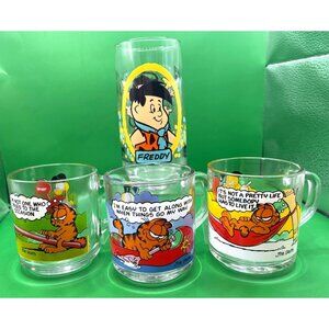 Garfield & Flintstone Kids Glassware Lot Mugs Cup Tumbler Cartoon Character VTG